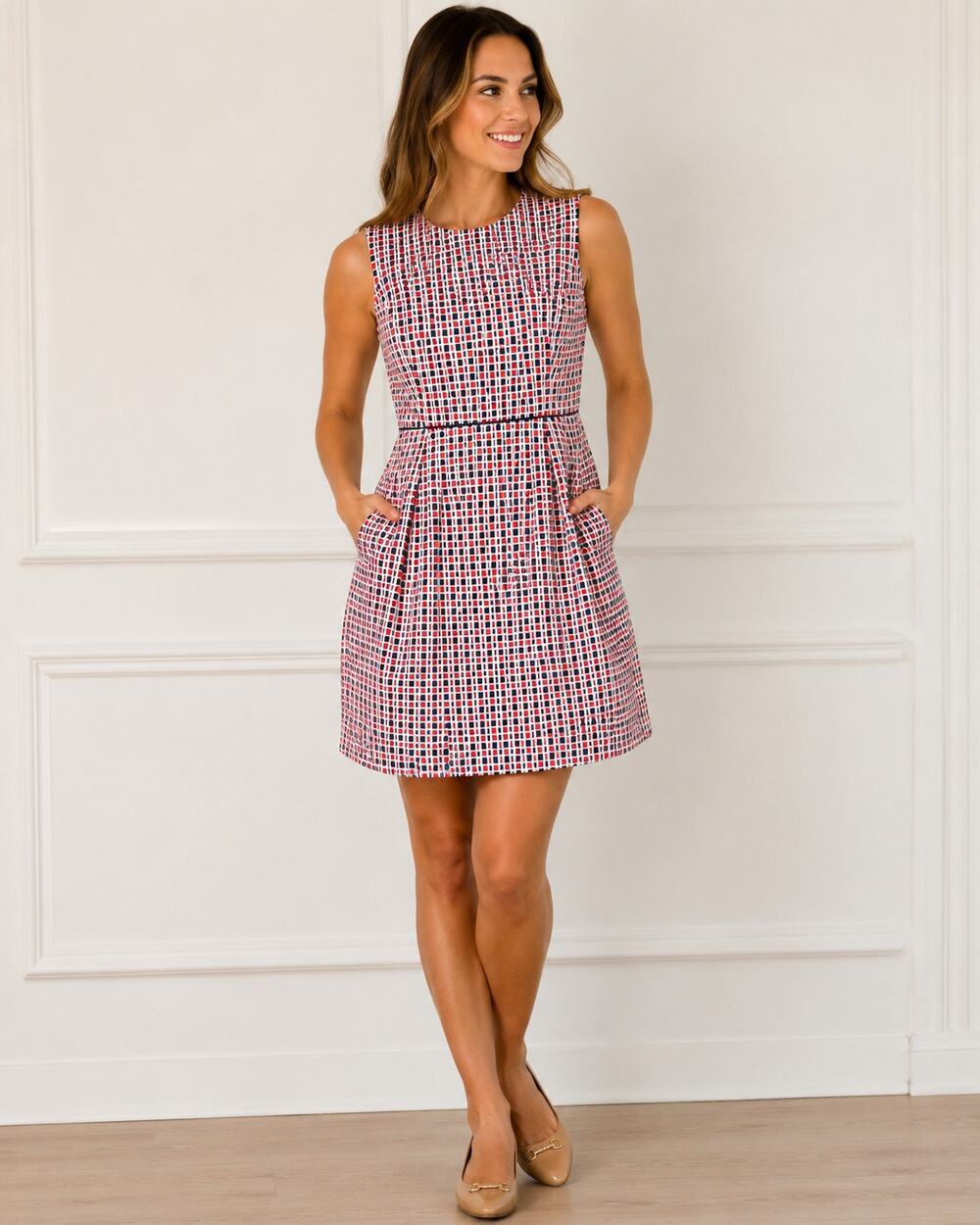 Tommy Hilfiger Sleeveless Cotton Dress 10 Pleated Front Pockets Preppy
